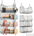 Jautokerdar 4 Tier Hanging Closet Organizer with Dividers,Extra Large Storage Hanging Shelf with 5 S Hooks 4 Dividers,Hang on