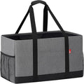 Extra Large Utility Tote Bag, Foldable Reusable Grocery Bags with Metal Wire Frame & Reinforced Bottom Board, Stand Up Large Utility Tote for Shopping, Beach Bag, Laundry, Car (Grey)