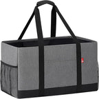 Extra Large Utility Tote Bag, Foldable Reusable Grocery Bags with Metal Wire Frame & Reinforced Bottom Board, Stand Up Large Utility Tote for Shopping, Beach Bag, Laundry, Car (Grey)
