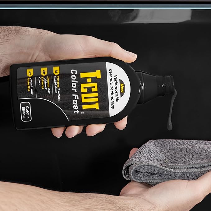 T-Cut 3-in-1 Color Fast Black Car Polish, 17fl oz – Cleans, Restores & Protects - Removes Scratches & Swirl Marks - Enhances Color & Leaves a Durable Protective Shine - with Ceramic Wax Protection