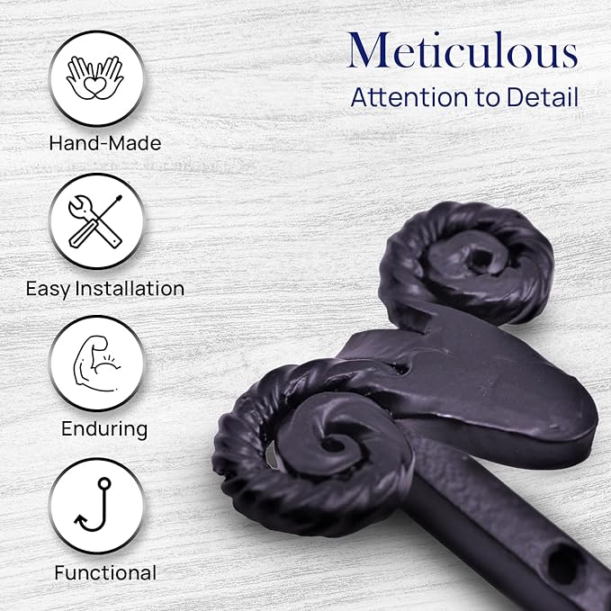 The Metal Magician Sheep Headed Iron Hooks Wall Mount Black Hanger Set of 3 Heavy Duty Towel Holder for Hanging Hats, Coat, K