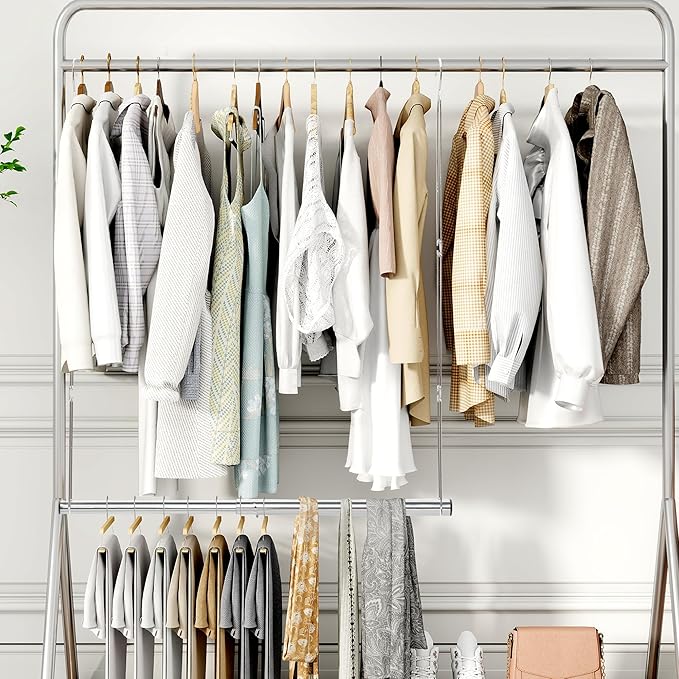 STORAGE MANIAC Hanging Closet Rod, Adjustable Width and Height Closet Hanging Organizer, Space-Saving Clothes Hanging Bar, Cl