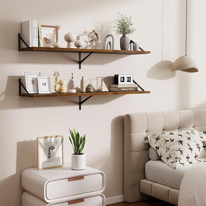 48inch Floating Shelves for Wall,10" Deep Floating Shelves with Metal Brackets,Wall Mounted Hanging Floating Shelf,Wide Displ