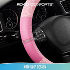 Road Comforts Leopard Steering Wheel Cover for Women, Cute Anti-Slip Microfiber Leather, Universal Fit 14.5-15 Inch Round Ste