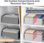DIMJ Large Closet Shelf Organizer Bins 6 Packs with Handles and Divider, Fabric Trapezoid Storage Baskets, Foldable Clothes C