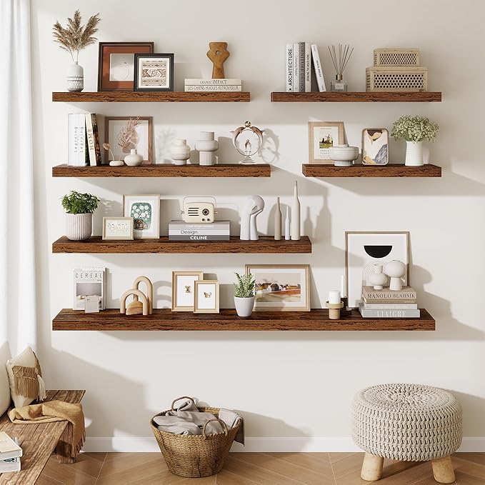 Fun Memories Floating Shelves for Wall, 32 Inch Long Floating Shelves Set of 2, 32 x 10 Wooden Shelves for Wall, Large Storag