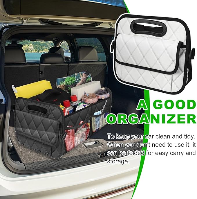 Car Trunk Organizer, Multi-Compartment Auto Trunk Storing Bag with Pockets, Collapsible Organizer and Storage for Sedans, SUVs,