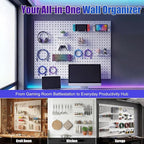 Spampur Peg Board, 4 Pack Metal Peg Board Panels, White PegBoard Wall Organizer for Gaming Room, Office, Craft Room Storage a