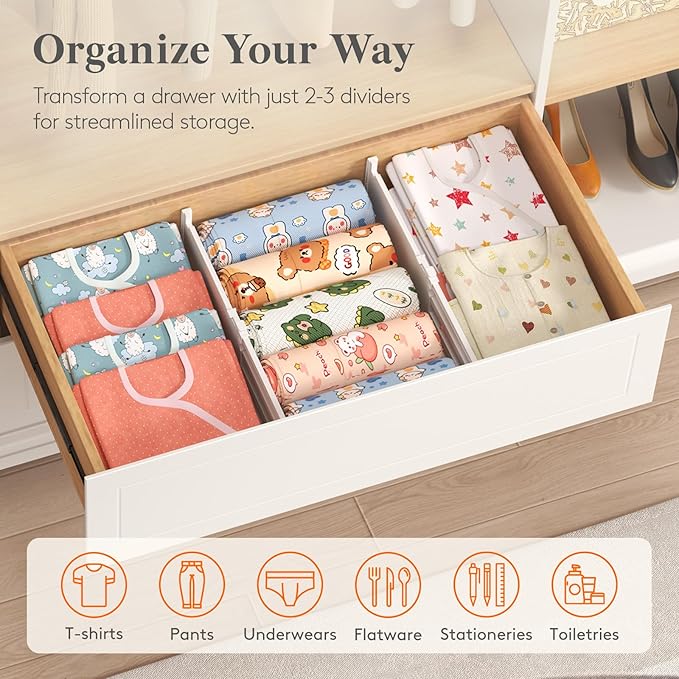 Lifewit 5" Tall 9 Pack Drawer Dividers, 30-47cm/11.5-18.5" Expandable Drawer Divider for Clothes, Adjustable Dresser Drawer O