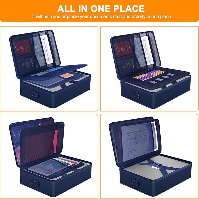 Noiposi Document Organizer with 5200℉ Heat Insulated,Waterproof and Fireproof Document Box,Portable Home Travel Safe Storage 