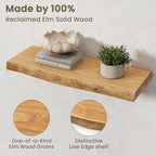 Fun Memories Floating Shelves for Wall Decor Set of 2-24 Inch Solid Elm Wood Live Edge - Rustic Natural Wall Shelves with Inv