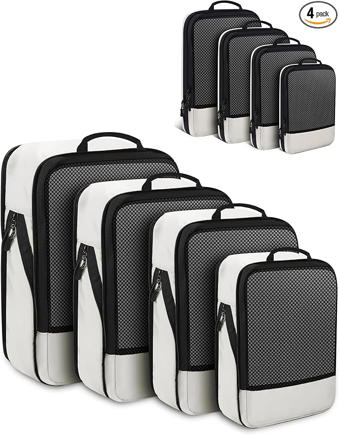 4 PCS Set Compression Packing Cubes for Travel, Lightweight Packaging Organizer Bags for Carry On Space Saving, Travel Essent