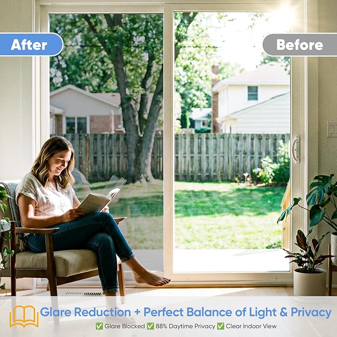 SUNBABY Window Tint for Home, One Way Privacy Film Heat & UV Blocking, Static Cling No Glue Renter Friendly Cover for Home Bedroom, Office & Sliding Glass Door, 35.4 x 157.5 Inch with 3 Tools, Silver