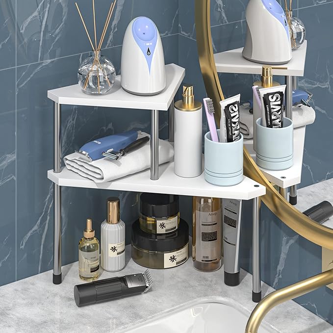 Weenson Bathroom Counter Organizer Over Sink for Toiletries Makeup, Kitchen Countertop Organizer Spice Rack for Salt, 2-Tier 