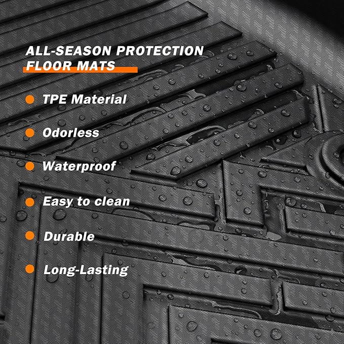 KUST Floor Mats for 1980-1996 Ford F-150/Bronco, for 1980-1997 F-250/F-350, All Weather Floor Liners Bronco Accessories Car Mats TPE Rubber High Edge, Front Side 2PCS