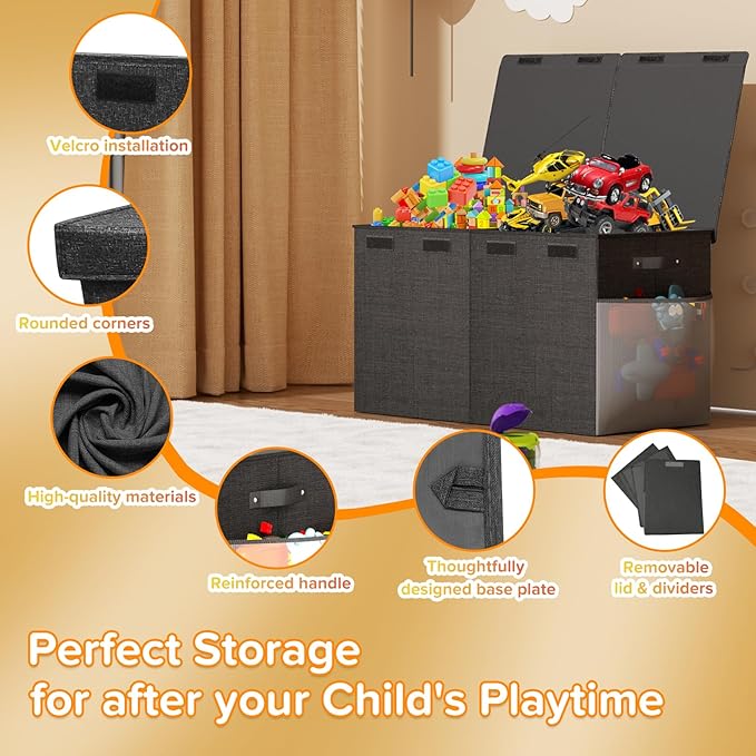 Large Toy Box Chest, Collapsible Sturdy Toy Storage Organizer Boxes Bins Baskets Dinosaur Kids Toy Chest Bin with Lids for Bo