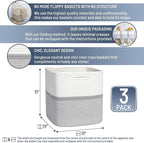 NaturalCozy Storage Cubes 11 Inch Cotton Rope Woven Baskets for Organizing, 3-Pack | Cube Storage Bin | Square Storage Basket