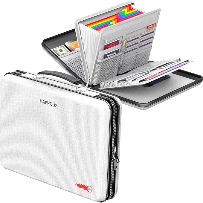 Fireproof Document Organizer, Expanding File Organizer with 13 Pockets, Portable Fireproof Document Box Hard-Shell Document O