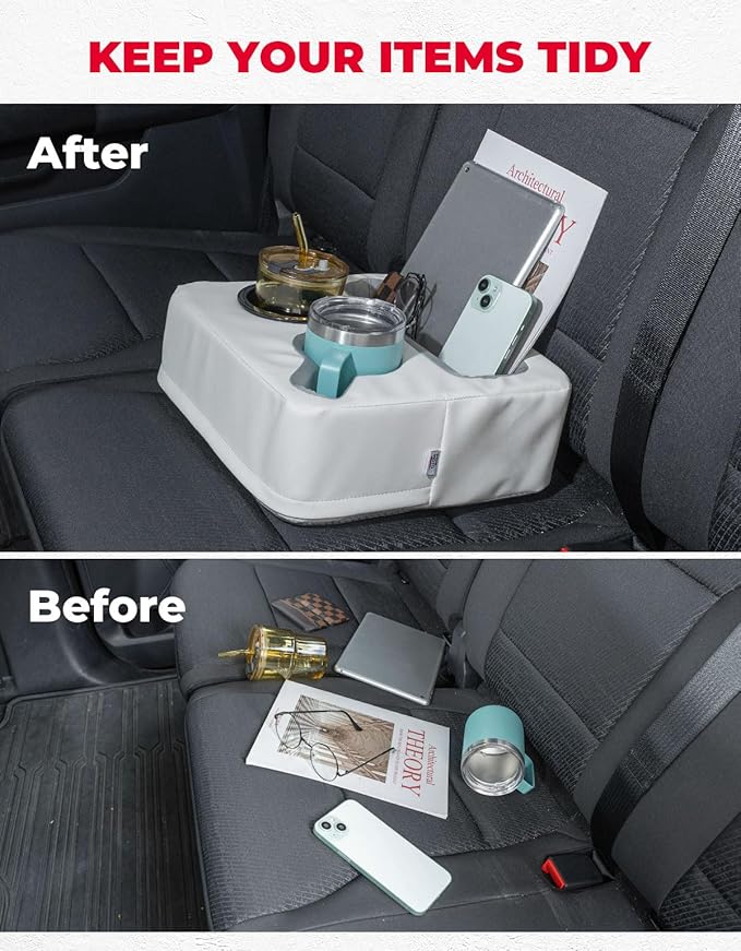KEMIMOTO Back Seat Cup Holder for Car, Couch Cup Holder, Car Truck Boat Organizer, Couch Sofa Bed Expander Tray Holds Drinks, Snacks, Remote, Cell Mobile Phone (White)