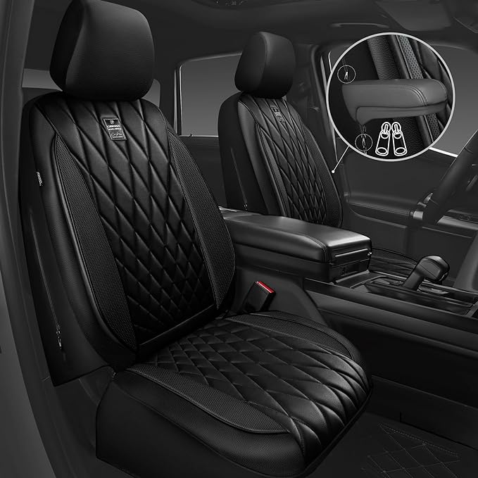 CAR PASS 5 Seats Piping Luxury Faux Leather Seat Covers Full Set, Anti-Slip Waterproof Seat Covers Compatible with Front Armr