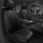 CAR PASS 5 Seats Piping Luxury Faux Leather Seat Covers Full Set, Anti-Slip Waterproof Seat Covers Compatible with Front Armr