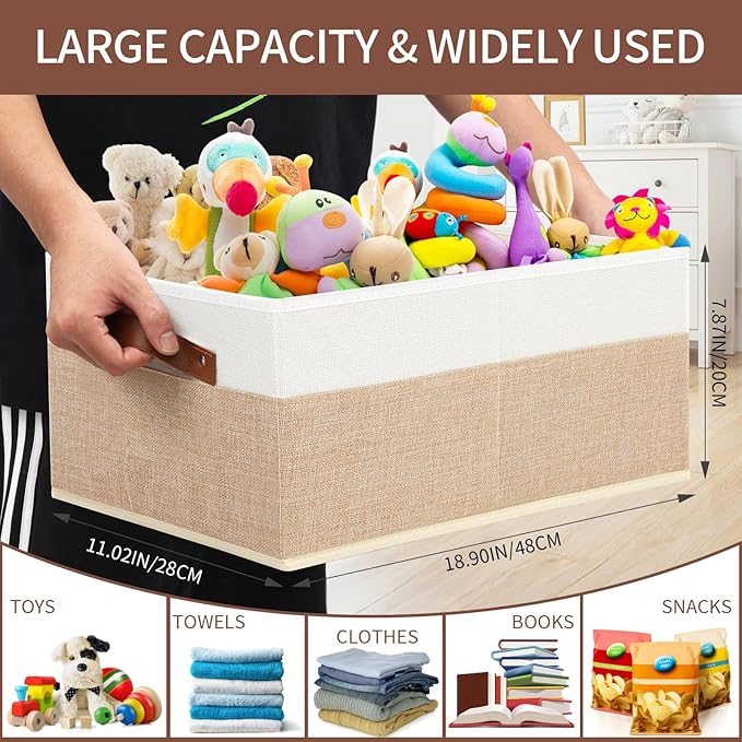 Closet Organizer Bins 3 Pack, Large Storage Bins for Shelves, Foldable Closet Storage Boxes Baskets with Leather Handles for 