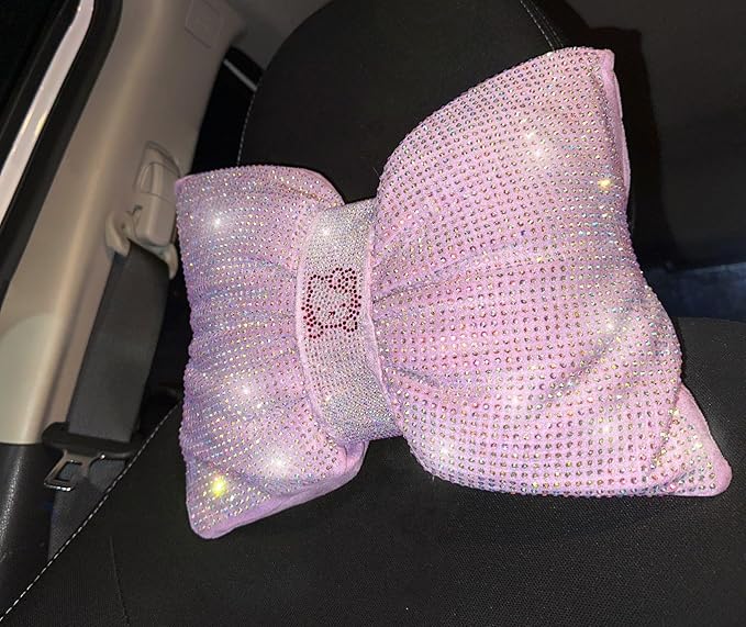 Fashion Car Ultra Bling Steering Wheel Cover with Sparkly Diamond Rhinestones, Gorgeous Accessory with Anti Slip Lining Extra Bling Especially Shiny Cat Exotic Universal (Pillow Purple)