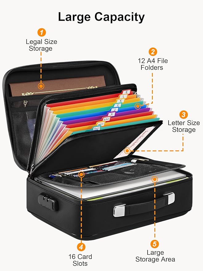 SMARTAKE Fireproof Document Box with Lock, Hard Case Waterproof Safe Box File Organizer, for Important Documents Papers Passp