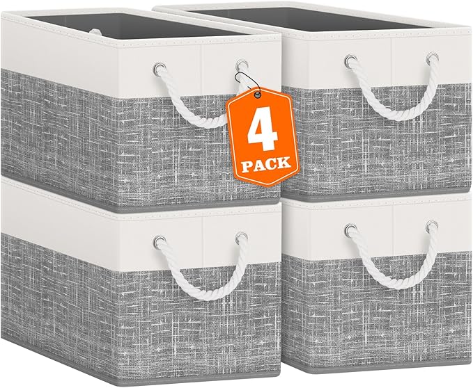 Fab totes Storage Bins [4-Pack], Foldable Storage Baskets for Organizing Toys, Books, Shelves, Closet, Large Storage Box with