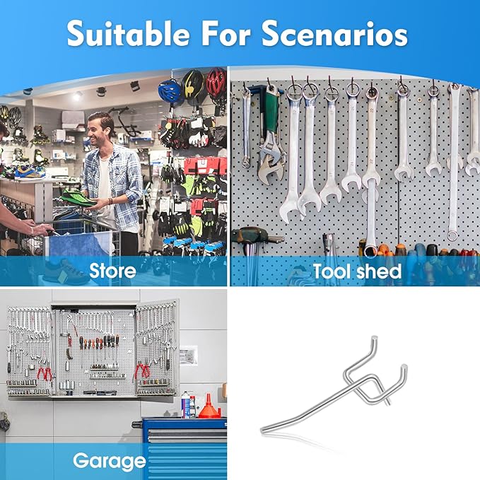 50 Pack 2 Inch Pegboard Hooks, L Shape Metal Hooks Kit for 1/4" and 1/8" Pegboard, Utility Hooks Suit for Organizing Storage 