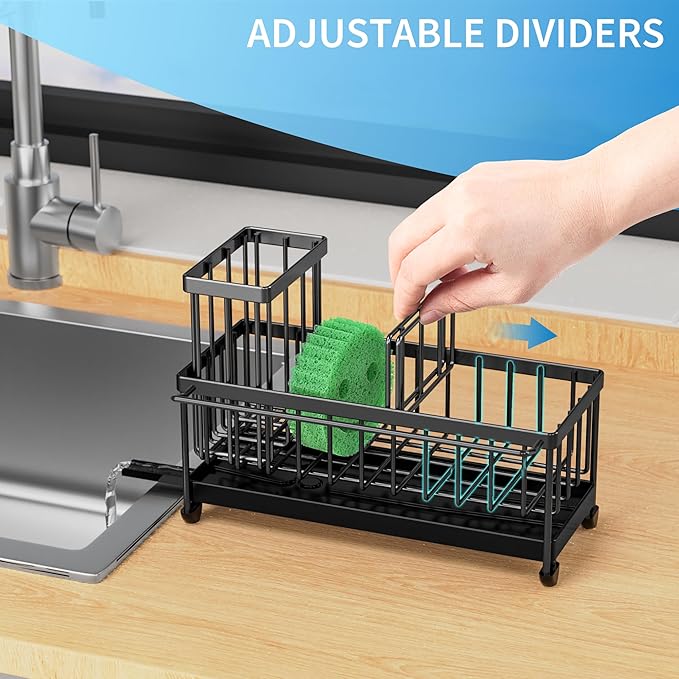 Cisily Sponge Holder for Kitchen Sink, Sink Caddy Organizer with High Brush Holder, Kitchen Countertop Organizers and Storage
