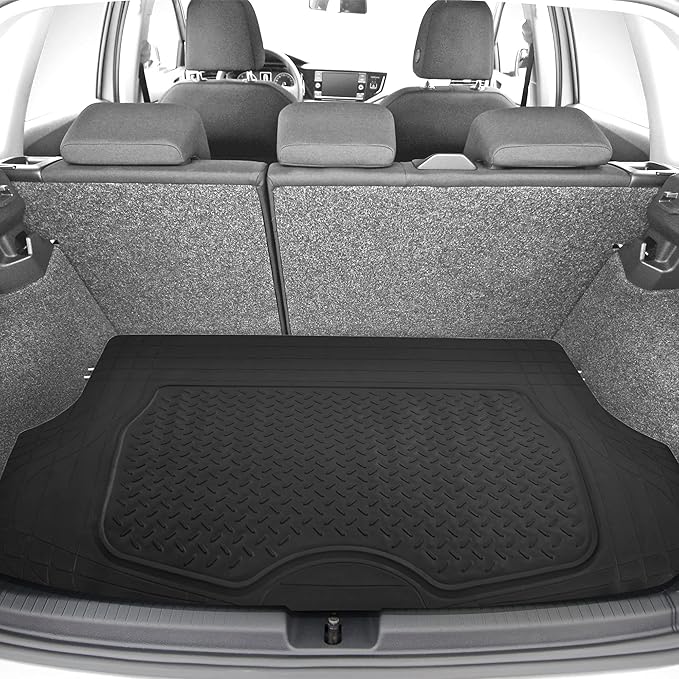 FH Group Premium Liners Tall Channel Trimmable All Weather Rubber Full Set Car Floor Mats (Blue) w. Trimmable All-Season Cargo Liner (Black) - Universal Fit for Cars Trucks and SUVs