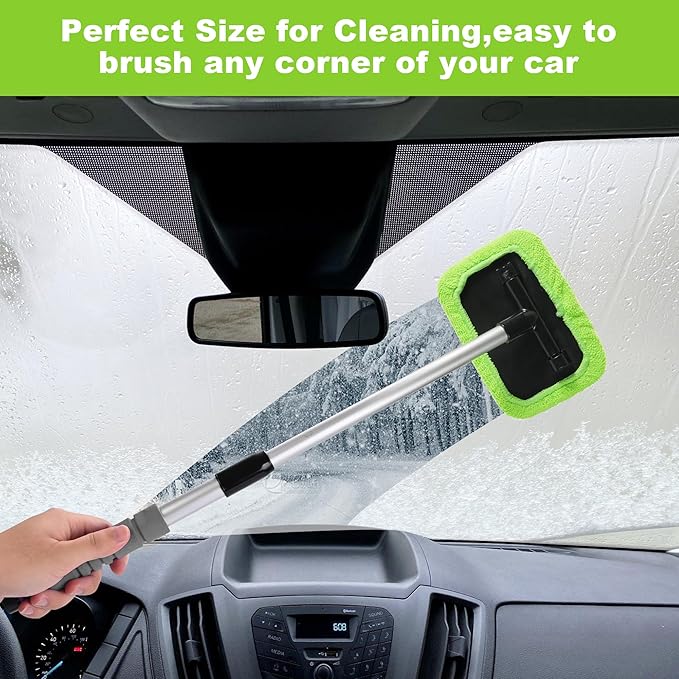 XINDELL Windshield Cleaning Tool for Car – 22inch Extendable Handle Window Cleaner with Reusable Microfiber Pads, Streak-Free
