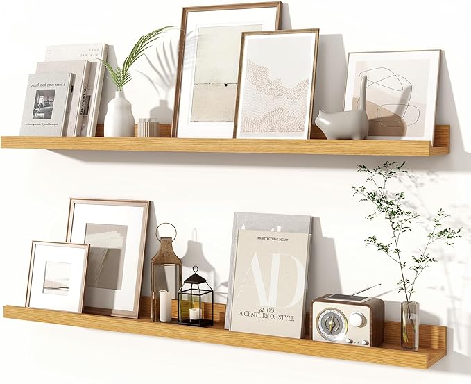 Fun Memories Picture Ledge Shelves Set of 2, 36 Inch Rustic Wall Mounted Floating Shelves with Lip for Home Storage and Décor