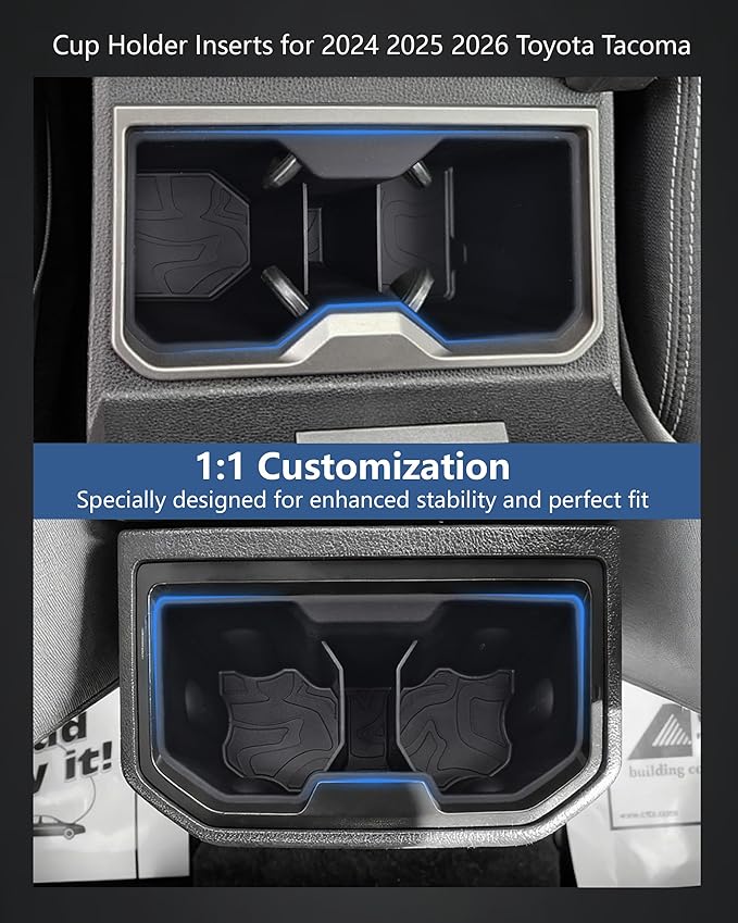 Cup Holder Inserts for Toyota Tacoma 2024 2025 2026 Accessories, Non-Slip TPE Center Console Front & Rear Cup Holder Protector Organizer for Tacoma Interior Accessories