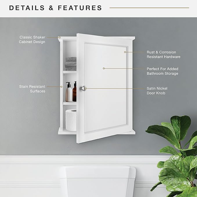 MCS 23x18 White Medicine Cabinet Organizer, Wall Mounted Bathroom Cabinet for Over-The-Toilet Storage, Bathroom Furniture & R