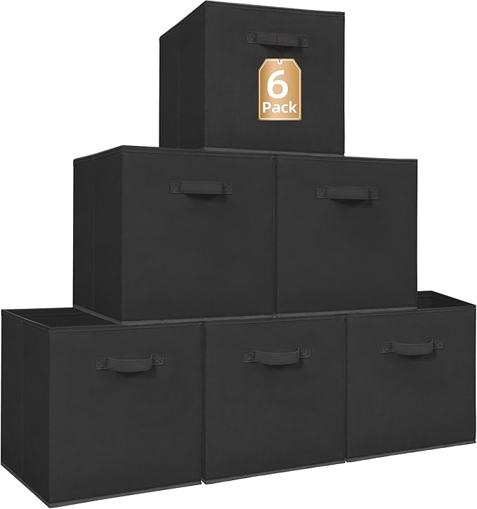 STORAGE MANIAC Storage Cubes, 13 Inch Collapsible Storage Bins with Handles, 6 Pack Fabric Foldable Bins for Organization, Du