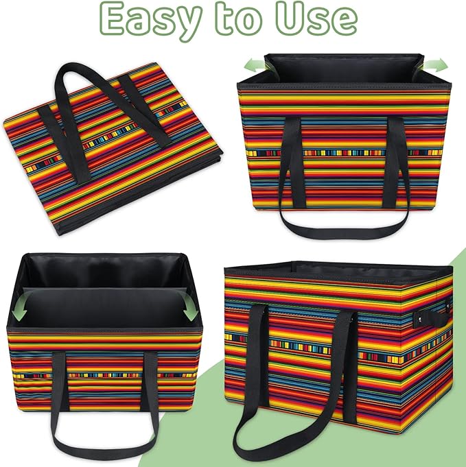 Reusable Grocery Bags Heavy Duty Shopping Bags Foldable Large Tote Bags with Long Handles & Hard Bottom