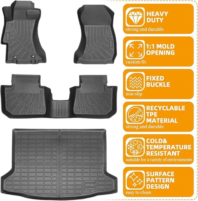 Floor Mats for Subaru Crosstrek 2013-2016-2017, for Subaru Impreza 2012-2016, Front Rear Mats & Cargo Mat, TPE Anti-Slip Waterproof Summer Winter Floor Liners Crosstrek Floor Mats Accessories