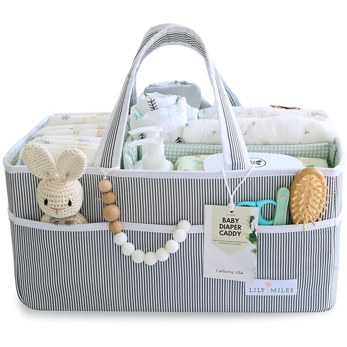 Lily Miles Baby Diaper Caddy Organizer - Large Tote Bag for Newborn essentials Boy or Girl - Baby Shower Basket - Nursery Mus
