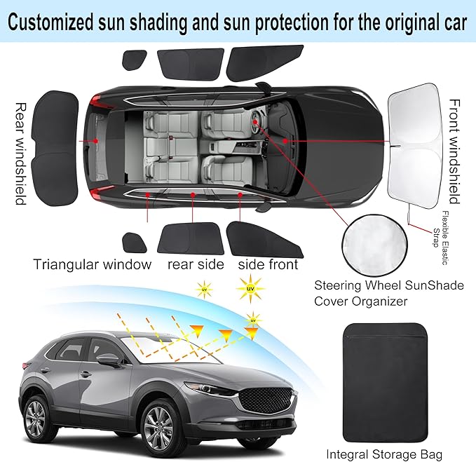 TINGLU Window Shades for Mazda CX-30 2019-2025 2026 Accessories Car Side Full Windows Rear Triangular Windshield Sun Shade Sun UV Rays & Privacy Protection for Camping,Napping,and Relaxing 8PCS