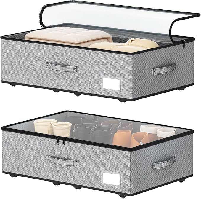 Under Bed Storage with Wheels, No Assemble Required 7.5 inches height Under Bed Storage bins,Large capacity Rolling Underbed 
