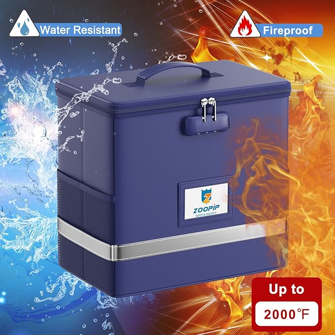Fireproof File Box with Lock, Document Box Storage Organizer, Suitable for Hanging File Folders in Letter Size, Collapsible F