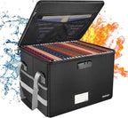 ENGPOW File Box with Lock,Fireproof Document Box with Zipper＆Pockets,Collapsible File Organizer Filing Storage Cabinet with H