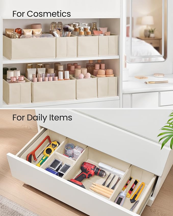 SONGMICS Drawer Organizers, Dresser Divider Organizers, Set of 12, Foldable Fabric Storage Boxes for Socks, Underwear, Bras, 