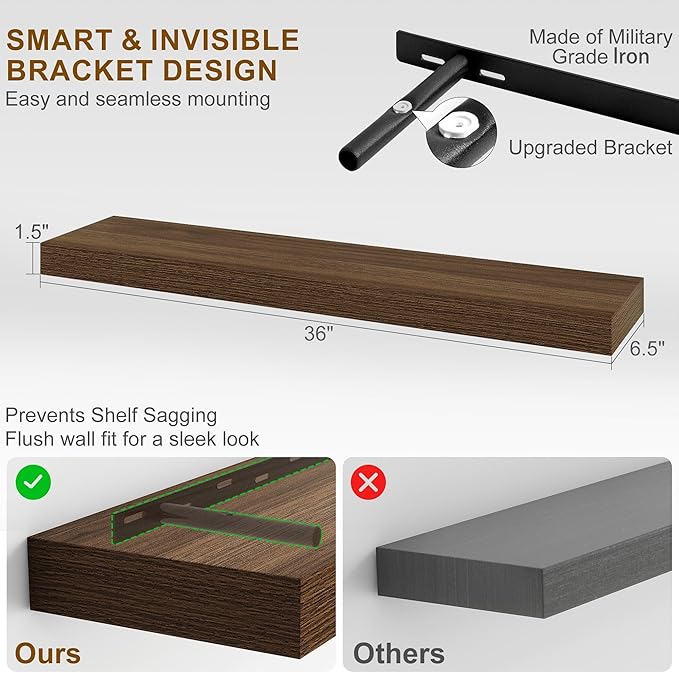 Fun Memories Floating Shelves for Wall, 36Inch Floating Shelves Set of 2, Hanging Shelf with Invisible Brackets, Bathroom She