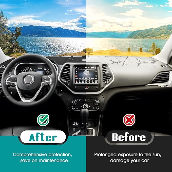 FIILINES Dash Cover for 2014-2023 Jeep Cherokee, Dashboard Mat Accessories Dash Cover Sunshade Nonslip Mesh Protector No Glar