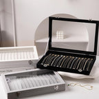 Frebeauty 15 Hooks Necklace Tray Velvet Neckalce Organizer with Clear Lid Lockable Necklace Holder Box Jewelry Organizer for 