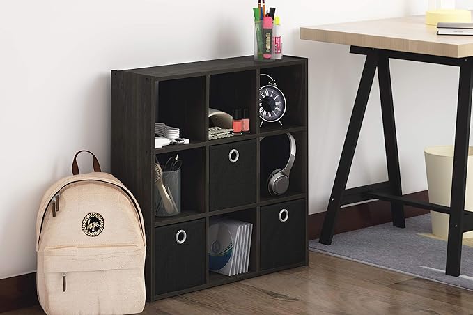 Furinno Simplistic 9-Cube Organizer with Bins, Small Size (Assembled unit dimensions : 7.9"D x 26.5"W x 26.7"H inches), Espre