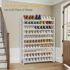 Large Shoe Rack 10 Tier Shoe Organizer, Heavy Duty Metal 5-Tier Stackable Shoe Storage Vertical Shoe Rack for Closet Front Do